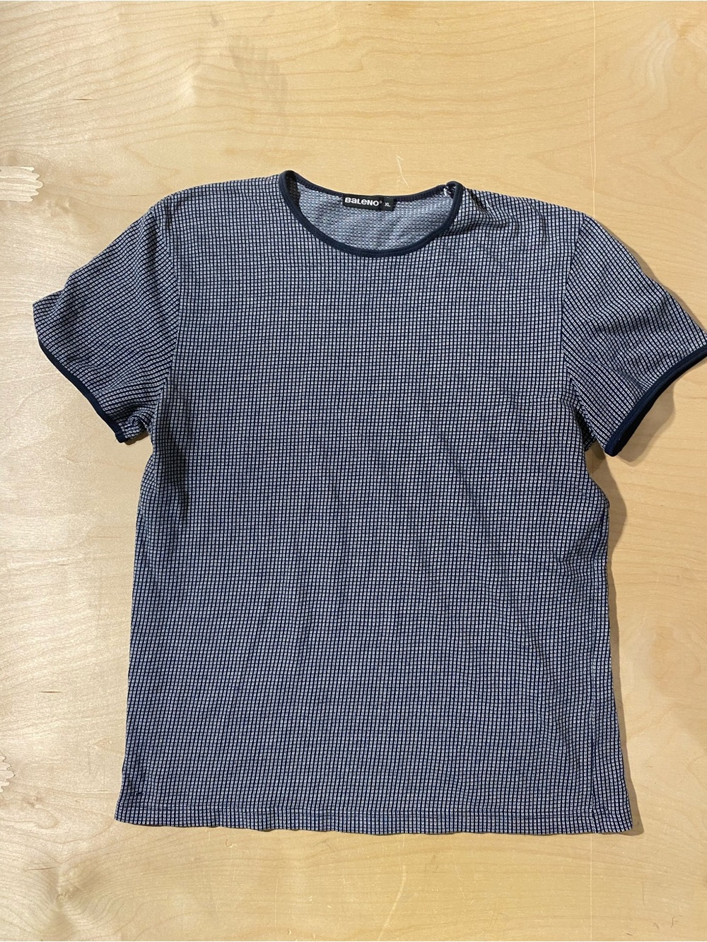 Baleno Navy Micro-Check Crewneck T-Shirt XL (AU)